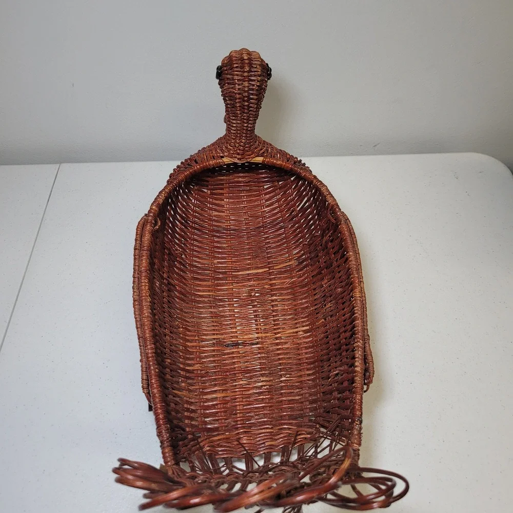 Turkey Roll Bread Basket Vintage Wicker Thanksgiving Brown Handwoven 15 Inch